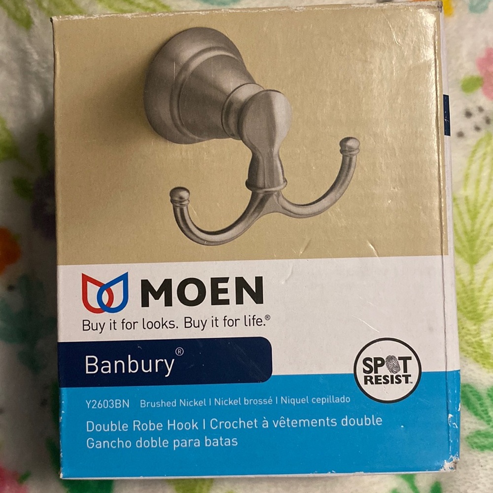 Moen Banbury Double Robe Hook in Spot Resist Brushed Nickel Brand New in Box